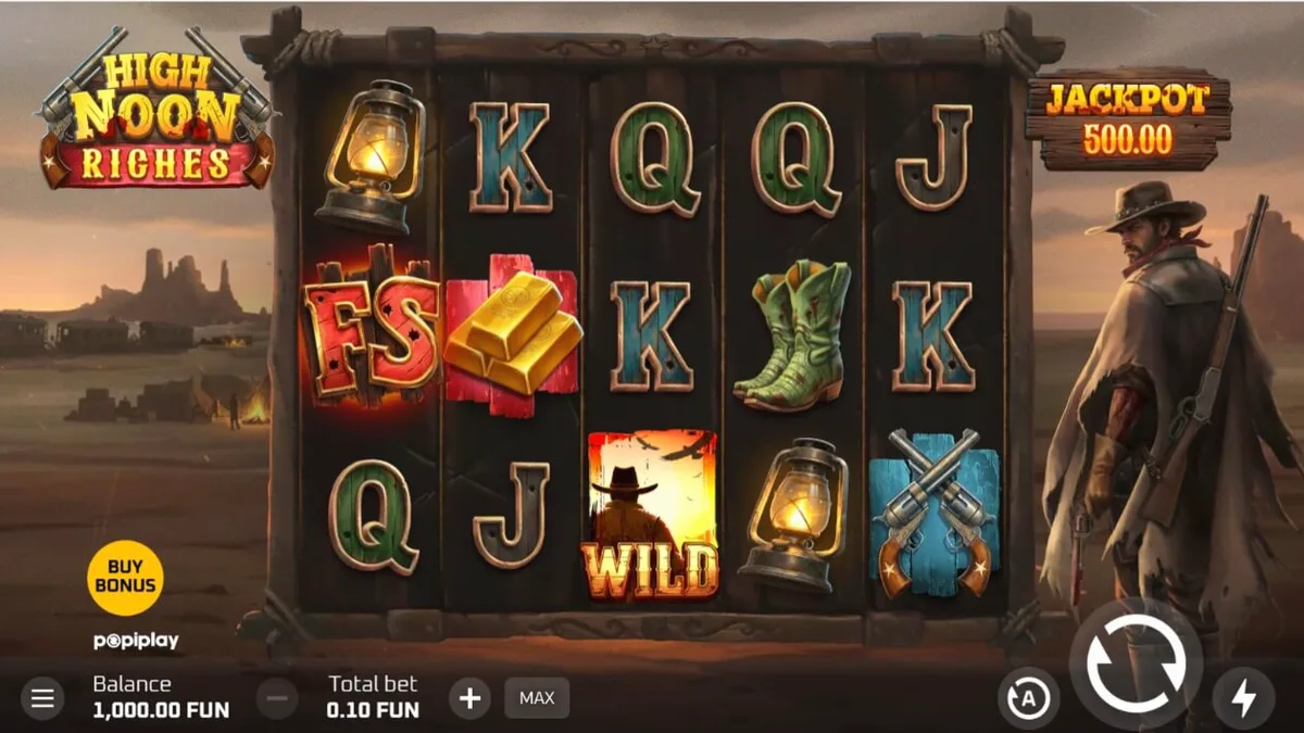 High Noon Riches slot machine interface na may Western theme